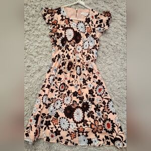 LOFT Peach Floral Midi Dress SZ(XSP)
